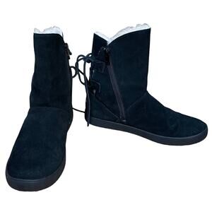 Koolaburra UGG Shazi Black Suede Short Boots Booties Lace Up Back Size 7